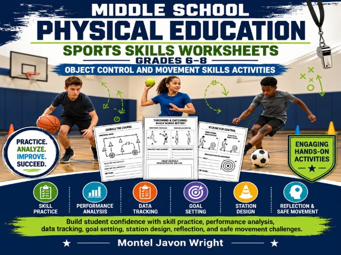 Middle School PE Sports Skills Worksheets | Grades 6–8 | Movement, Ball Skills & Fitness Activities