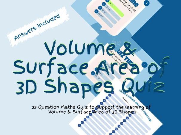 Maths Volume and Surface Area of 3D Shapes Quiz Game Activity