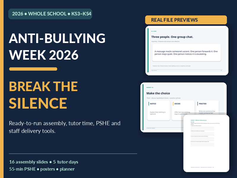 Anti-Bullying Week 2026 | Break the Silence | KS3 KS4 Assembly, 5 Tutor Sessions & PSHE Whole-School