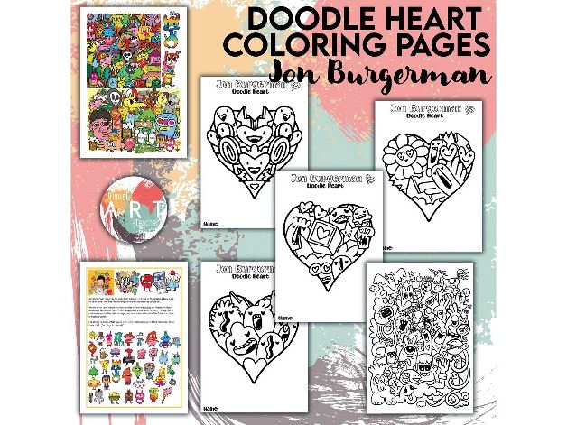 Jon Burgerman: Doodle Heart Coloring Pages- 33 Designs!