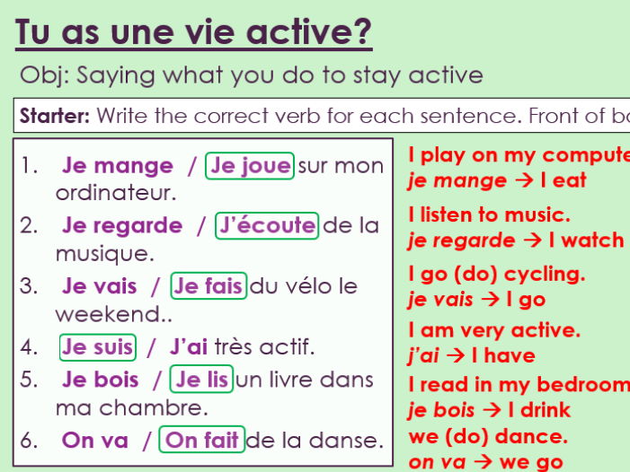 NEW 2026 GCSE French. Foundation/ Vert. Module 1: Unit 2. Tu as une vie active?