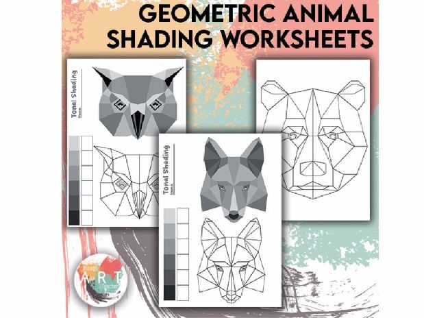 Geometric Animal Shading Worksheets Tonal Value Art Activities