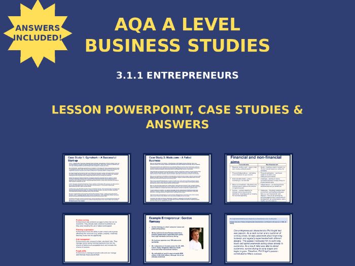 Entrepreneurs - AQA A-Level Business Studies - New Spec - Powerpoint