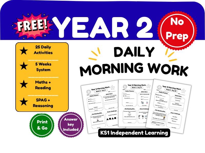 Free Year 2 Morning Work | KS1 Maths, SPaG & Reading Starter