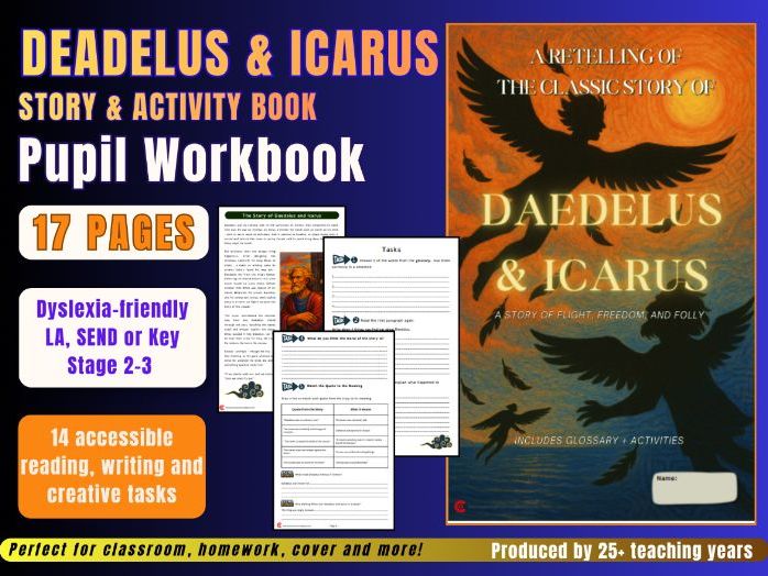 Greek Myths | Daedalus and Icarus | Workbook | SEND Friendly | KS2 KS3 KS4 Literacy | English
