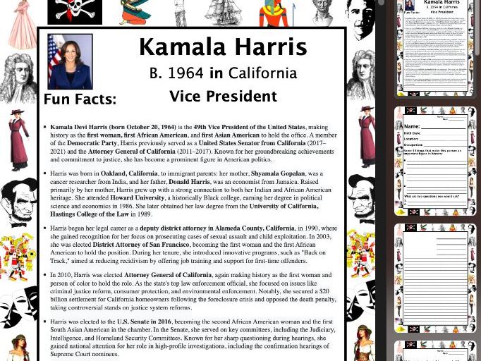 Kamala Harris PACKET & ACTIVITIES, Important Historical Figures Series