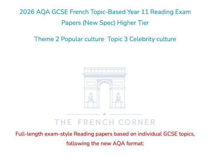 2026 AQA GCSE French Topic-Based Reading Exam Paper 2.3 – Higher Tier