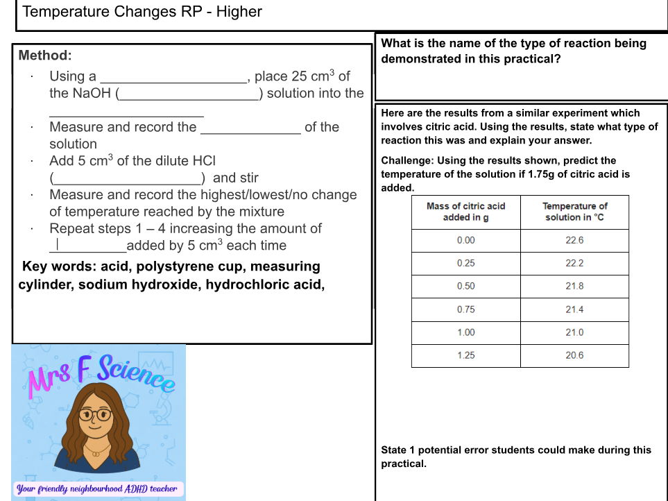 TEMPERATURE CHANGES REQUIRED PRACTICAL WORKSHEET