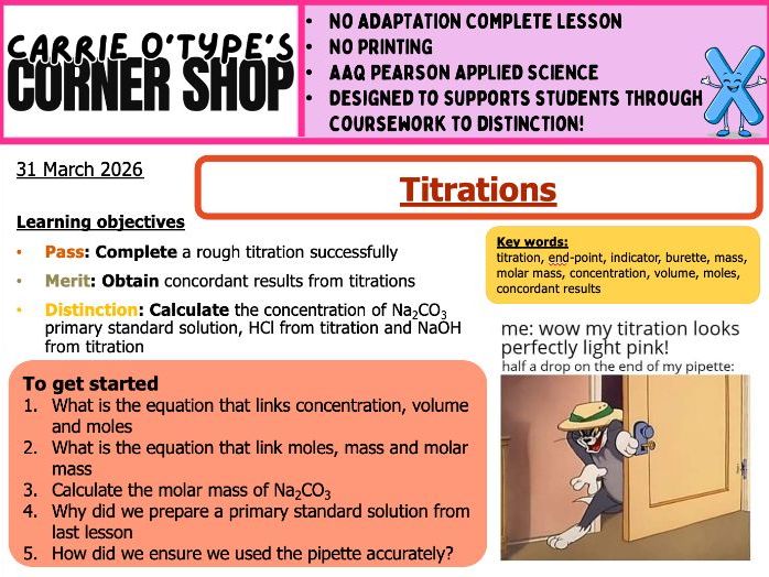 4A: Titrations & Standardisation - AAQ Pearson Applied Science