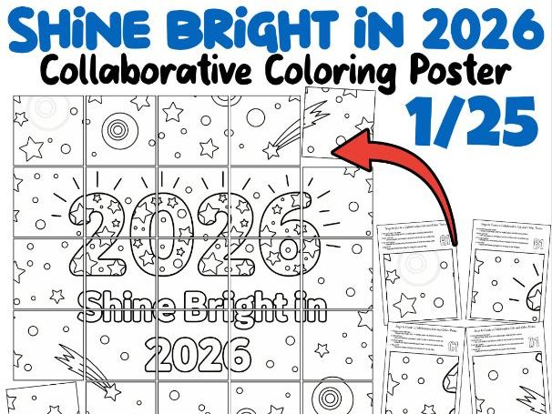 Shine Bright in 2026 Collaborative Coloring Poster | New Year Classroom Art