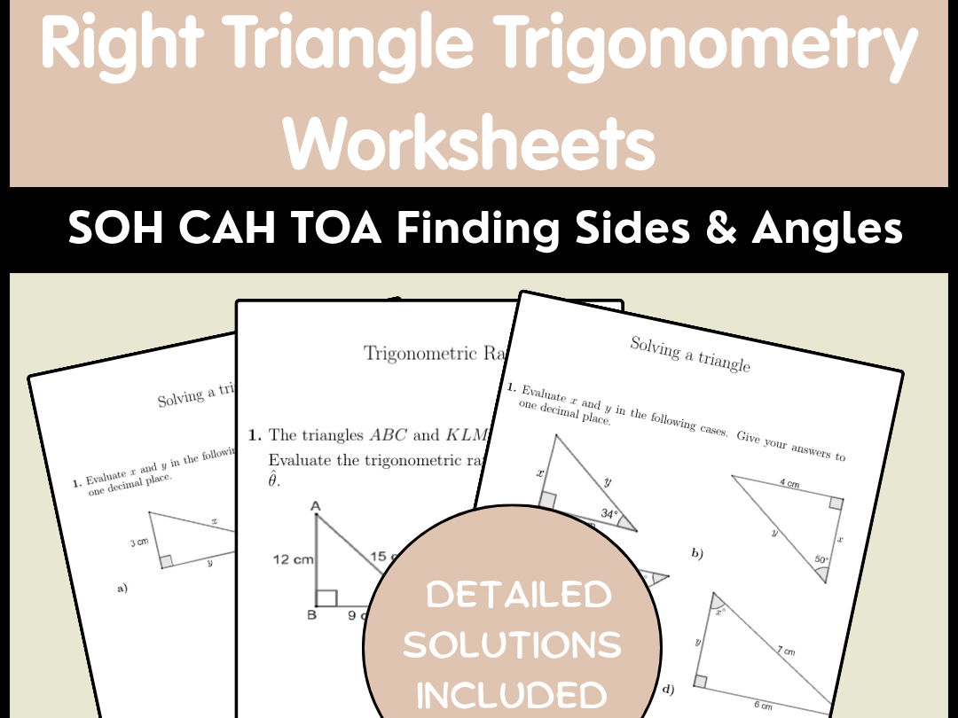 Right Triangle Trigonometry Worksheets | SOH CAH TOA | Finding Sides & Angles