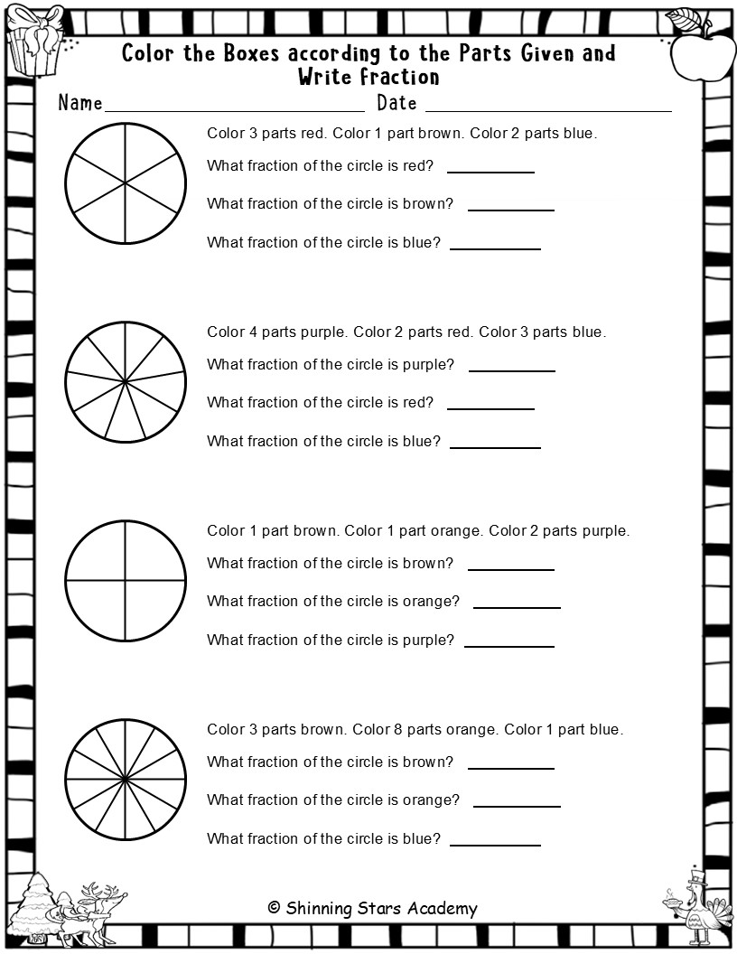 Color the Boxes in the Circle According to the Parts Given & Write the ...