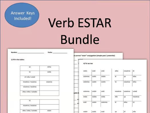 Verb ESTAR Worksheets Bundle | El Verbo ESTAR