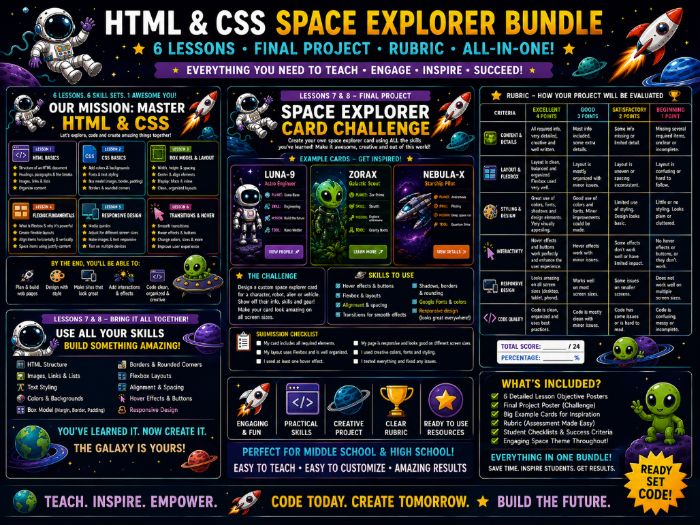HTML & CSS Space Explorer Bundle | 6 Lesson Web Design Unit with Final Project & Rubrics