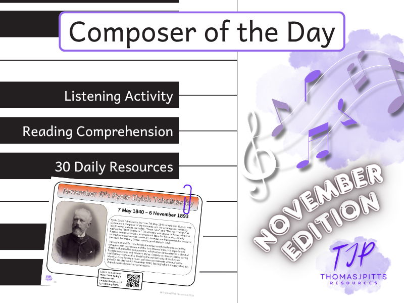 November Music Reading Comprehension | 30 KS2 & KS3 Composer Activities with Answers
