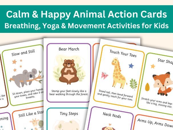Calm & Happy Animal Action Cards – 60 Printable Mindfulness & Movement Prompts