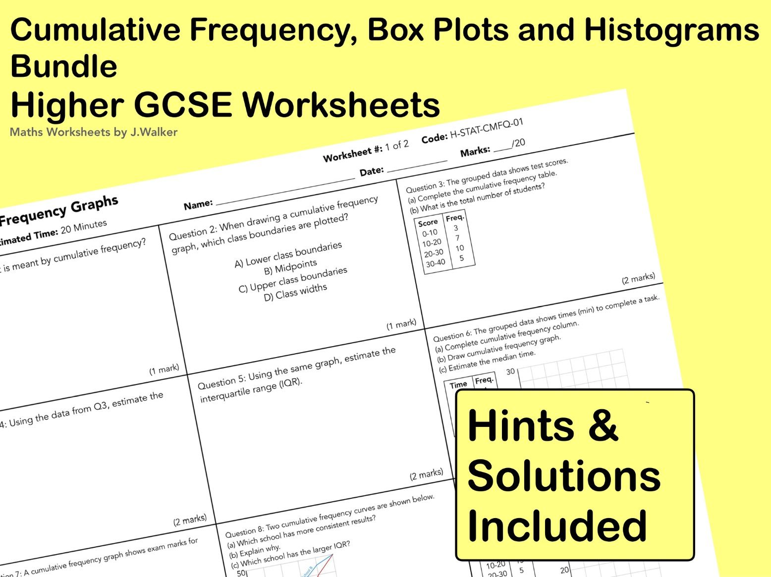 GCSE Maths: Cumulative Frequency, Box Plots and Histograms Bundle - Higher Tier