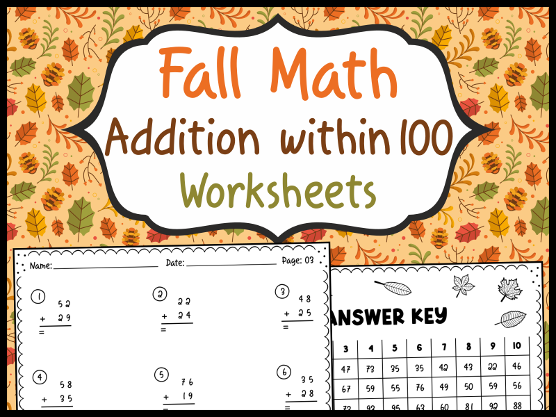 Fall Math Activities Addition within 100 Autumn Leaves Themed ...