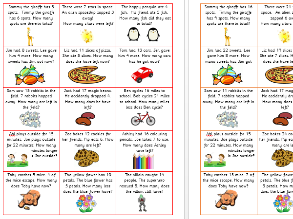 Addition and Subtraction Word Problems- Year 1- DIFFERENTIATED