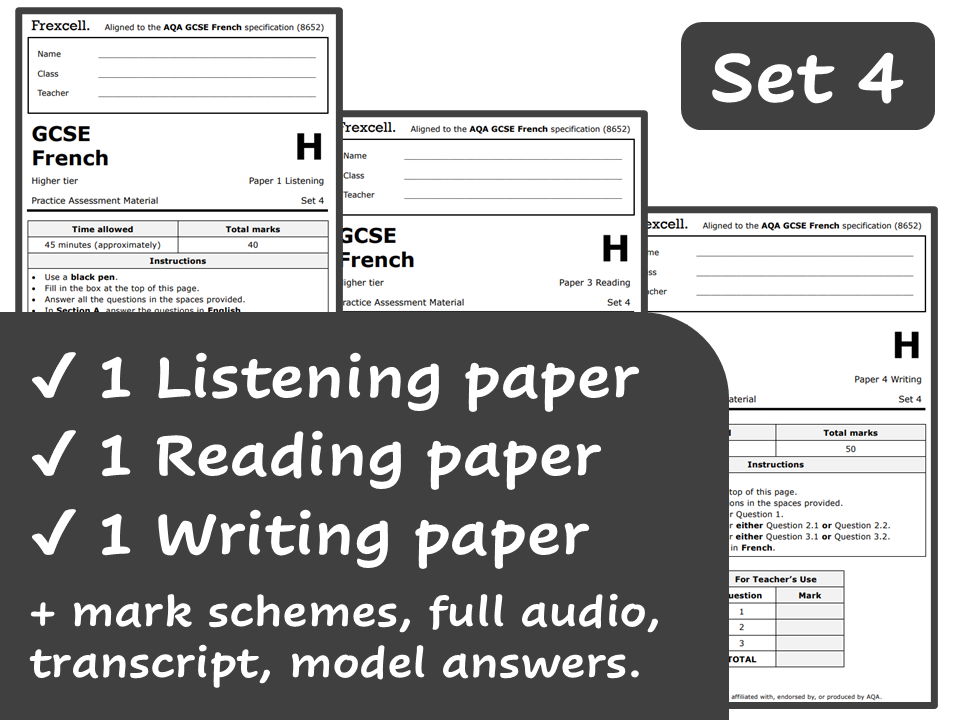 AQA GCSE French (2026) – Higher Practice Paper Pack (Set 4)