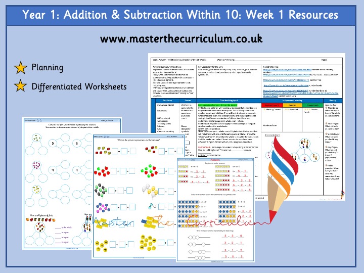 Year 1 Differentiated Addition Subtraction Worksheets Autumn Week 