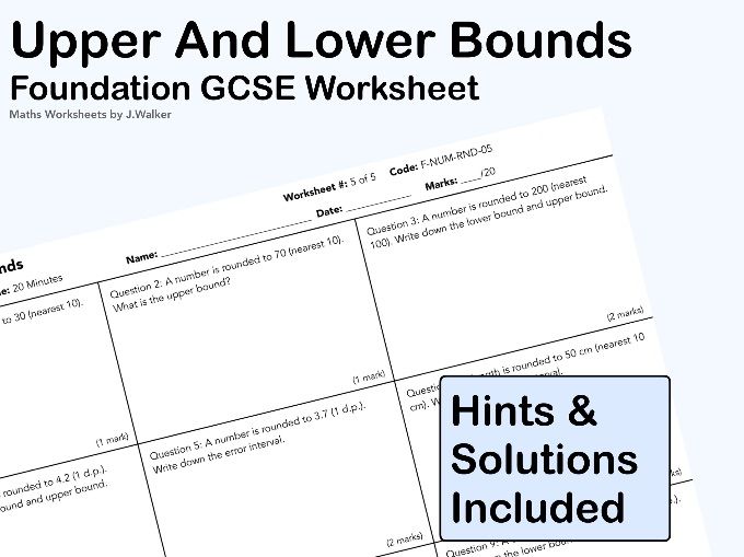 GCSE Maths Worksheet: Upper And Lower Bounds - Foundation Tier