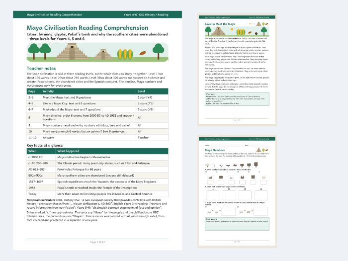 Maya Civilisation (Mayans) Reading Comprehension