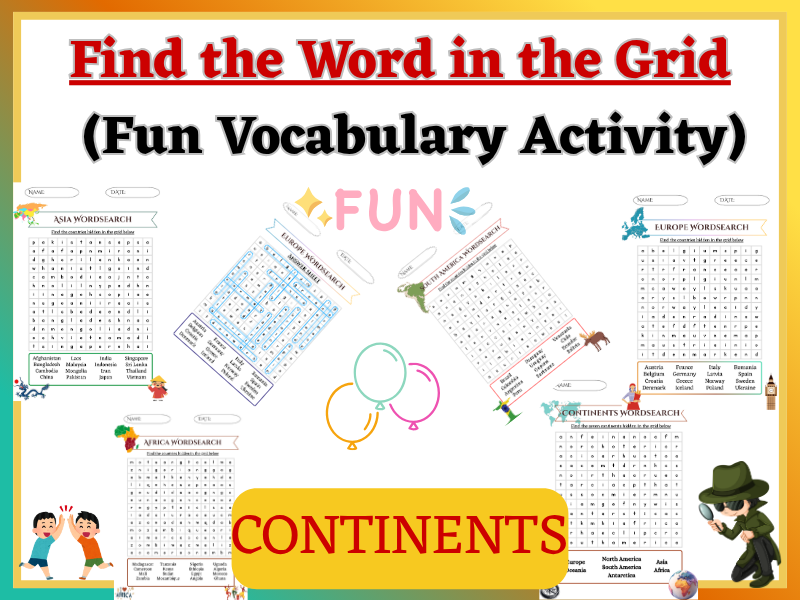 Find the Word in the Grid – Fun Vocabulary Activity about (Continents).