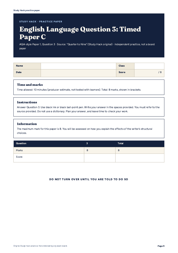 Structura Model GCSE English Language Paper 1 Question 3: AQA-style structure guide ...