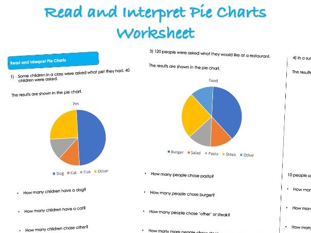Statistics Worksheet - Read and Interpret Pie Charts