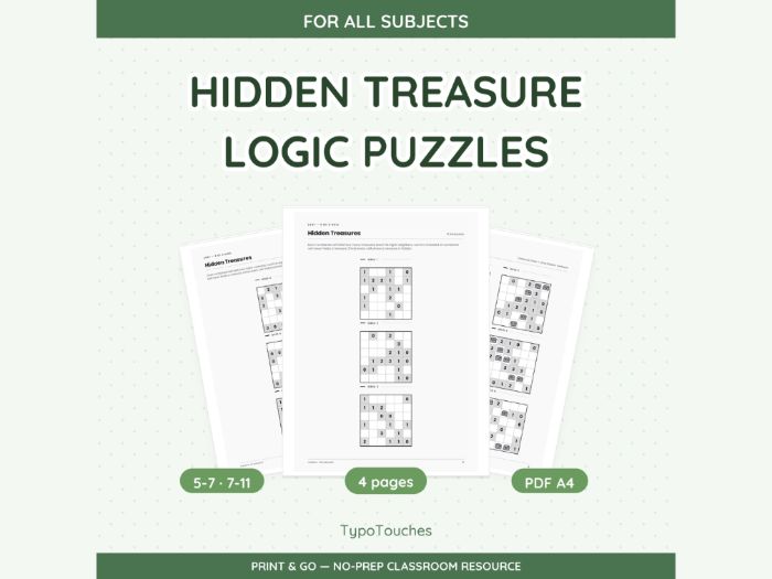 Hidden Treasure Logic Puzzles | 4 Sheets