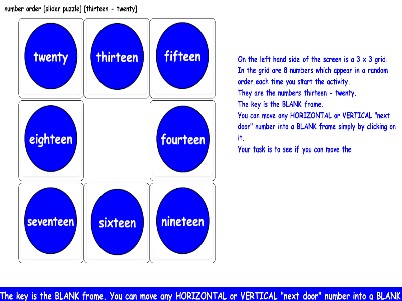 number [slider puzzle] [thirteen - twenty]