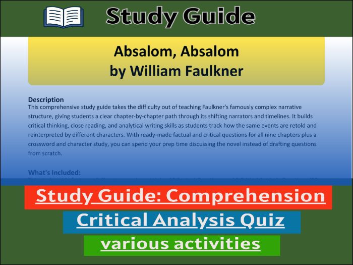 Absalom, Absalom by William Faulkner, Worksheet & Activities