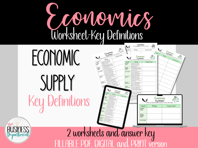 Economic Supply | Key definition worksheet | FILLABLE PDF | Supply Keywords |