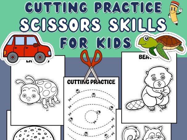 Scissor Skills cutting practice for Kindergarten. PreK Worksheets Activities.