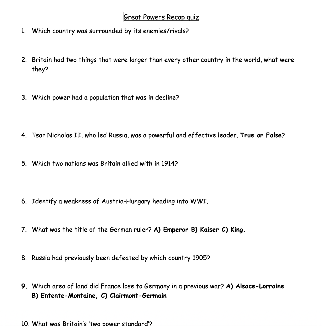 KS3 WW1 causes - 3. What were the long-term causes of the First World ...