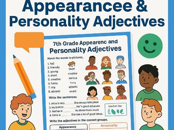 7th Grade Appearance and Personality Adjectives | ESL Worksheet Activities