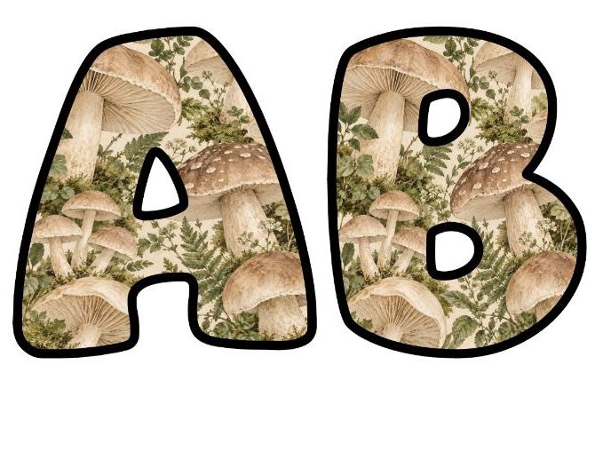 Woodland Mushrooms Neutral Bubble Letters | Botanical Bulletin Board Letters