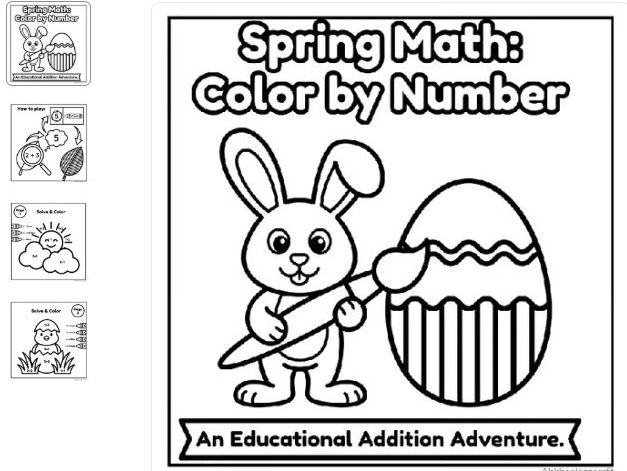Spring Easter Math Color by Number Addition within 20 Worksheets