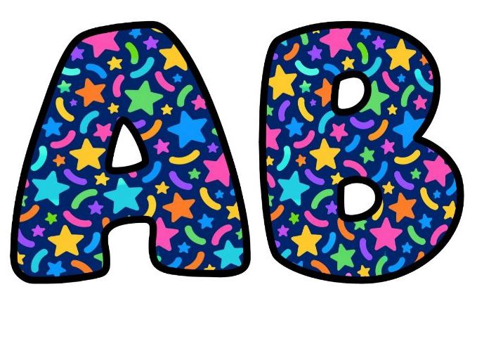 Confetti Stars Navy Bubble Letters | Polka Dot Bulletin Board Letters | Classroom Display Pack