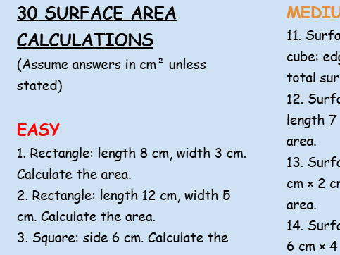 Surface area calculations