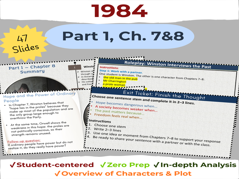 1984 by George Orwell PPT – Part 1 Chapters 7&8 | Lesson Slides & Activities