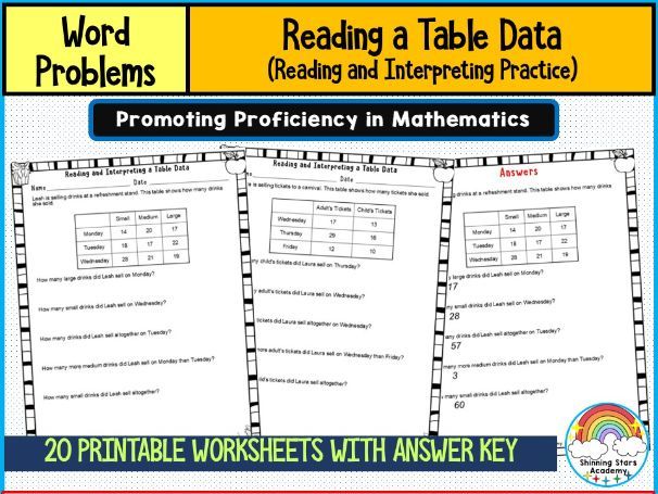 Reading and Interpreting Table Data Practice | Word Problems Worksheets