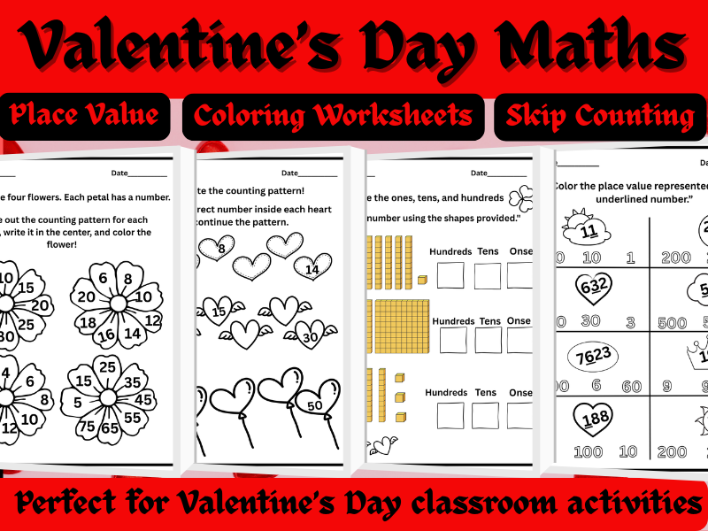 Valentine’s Day Math Worksheets (Grades 1–2)