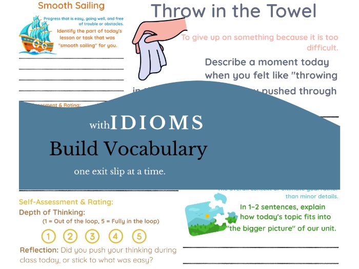 Idioms Exit Slips & Self Reflection | SEL Vocabulary Exit Tickets Printable PDF
