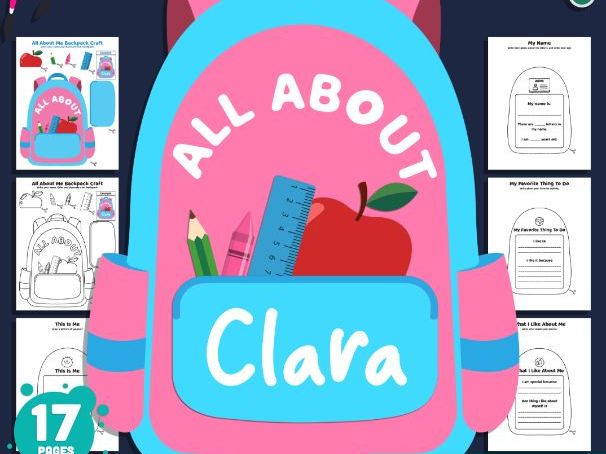 All About Me Backpack Template, First Week of School Writing & Craft Activity
