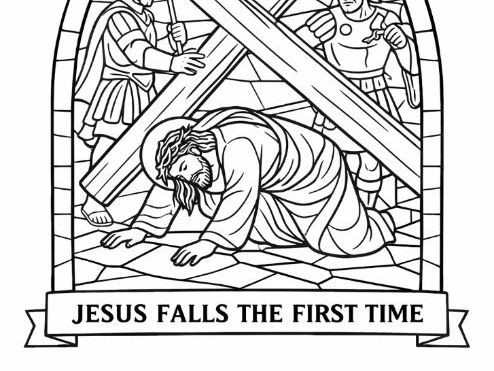 Easter Stations of the Cross - Station 3 Stained Glass Colouring Page - Lent
