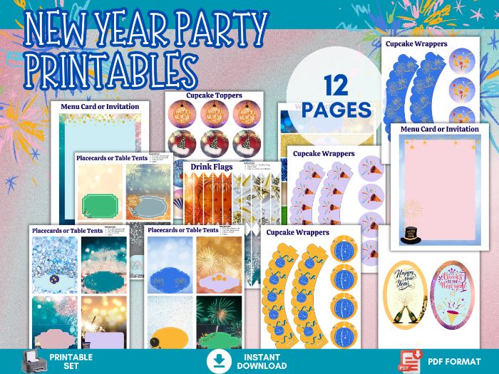 New Year Party Printables for Kindergarten & 1st Grade, Classroom & Homeschool Celebration