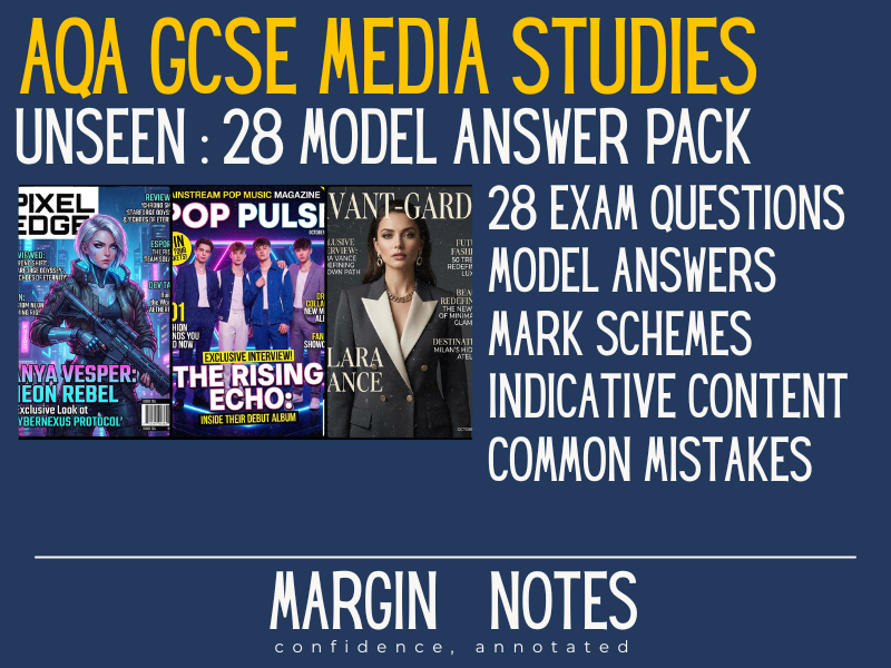 AQA GCSE Media Studies (8572) Unseen Analysis Pack | 7 Original Products + Model Answers | Paper 1