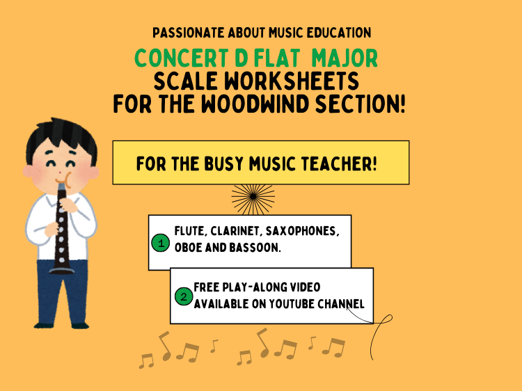 Scales and arpeggio worksheets - woodwind players Key of Concert Db major